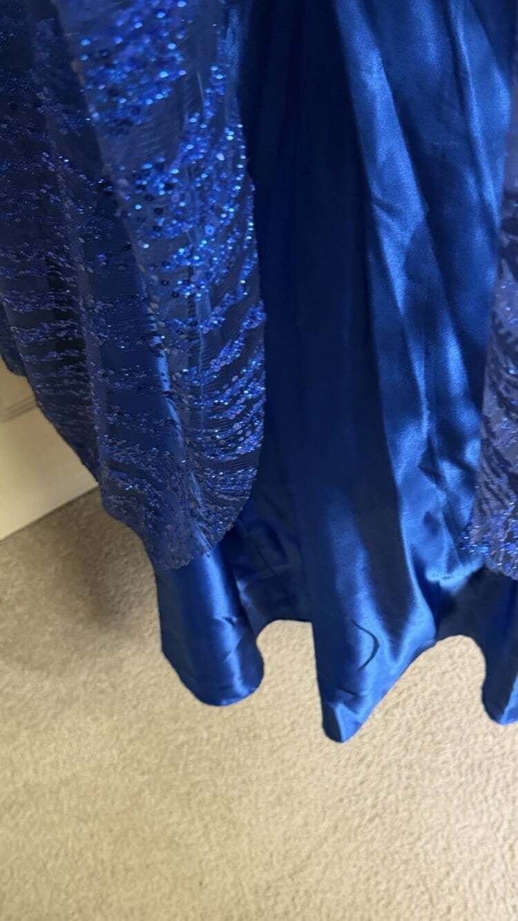Blondie Nites Jr Size 5 Royal Blue Glitter-Mesh Corset Lace-Up Dress Pockets - Picture 12 of 16